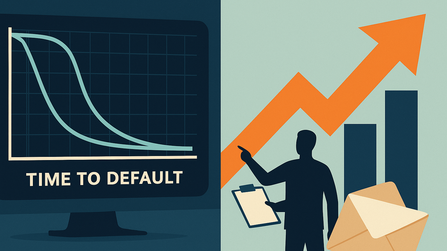 You’ll often combine approaches: a survival model to estimate time-to-default and an uplift model to decide who should receive an offer now