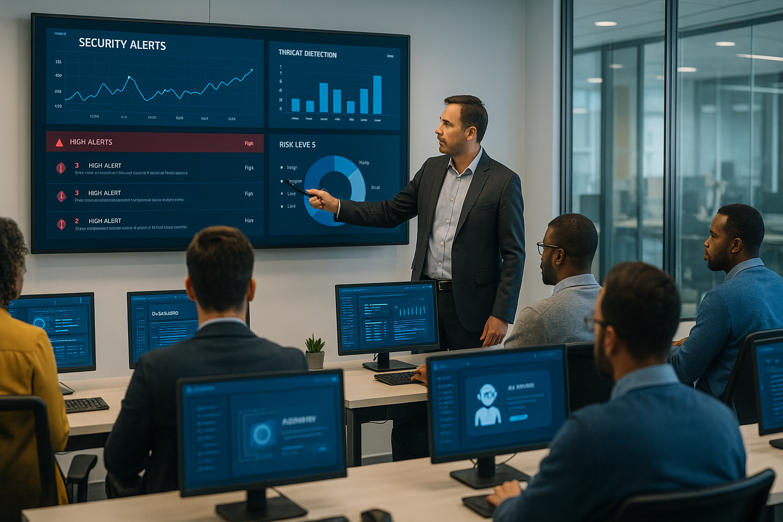 Security operations centre with AI threat monitoring